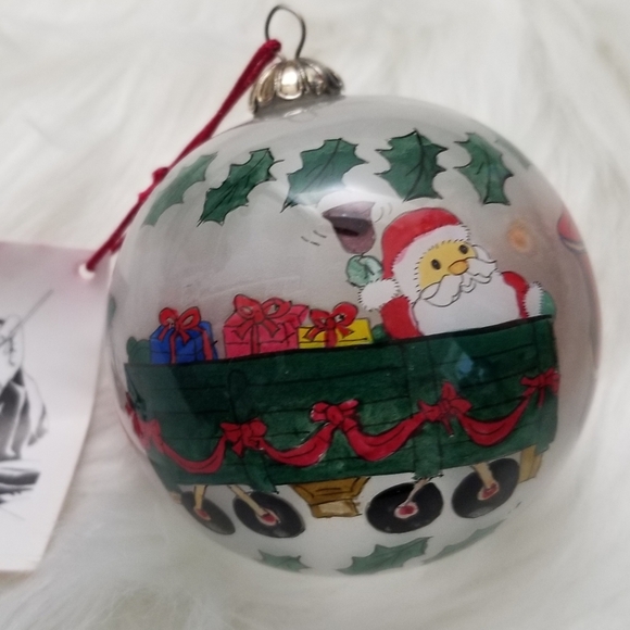 VINTAGE 1996 Reverse Painting Christmas Ornament in Box By Chase Christmas Train - Picture 7 of 8